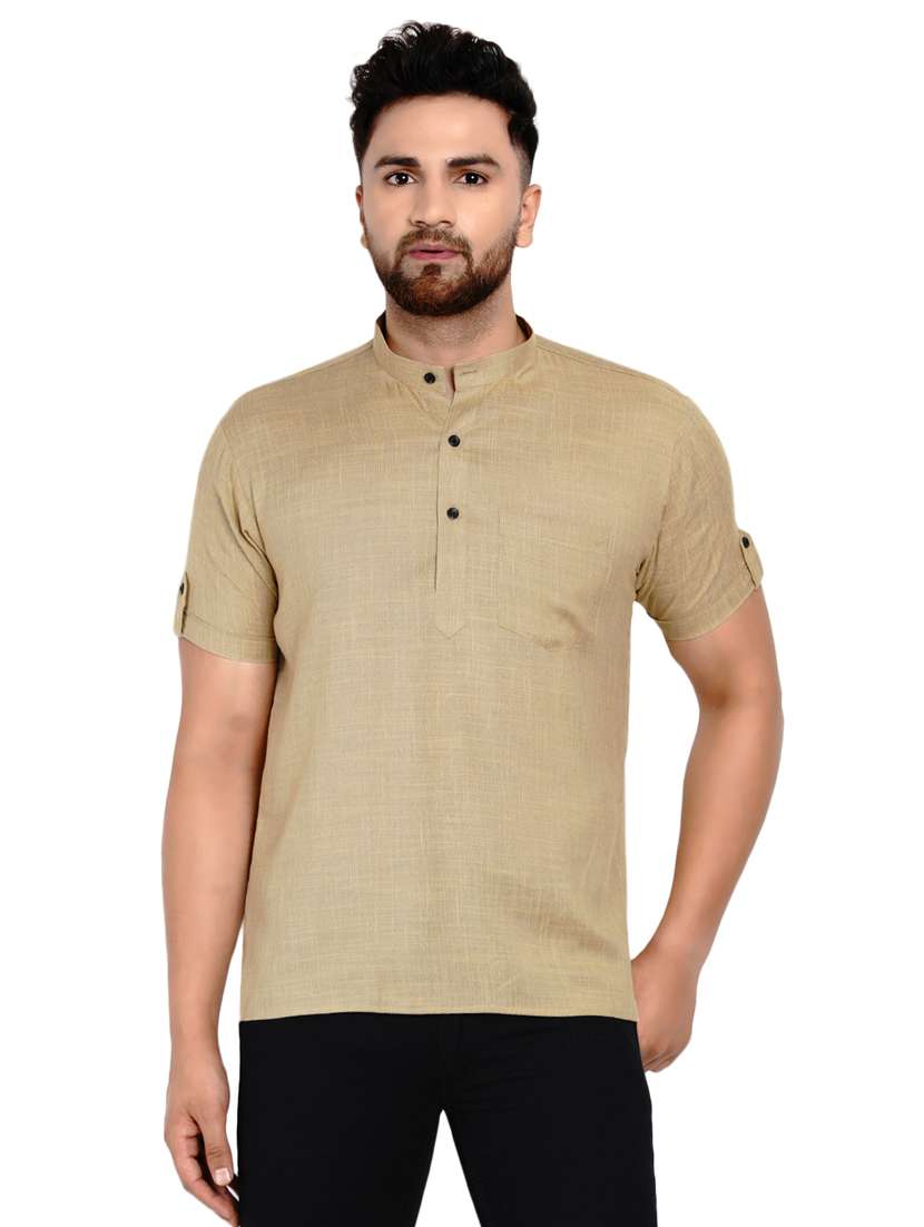 beige solid short kurtas 