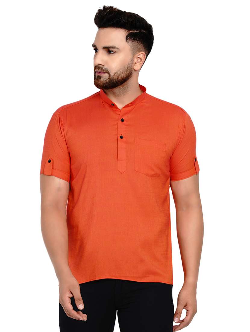 orange solid short kurtas 
