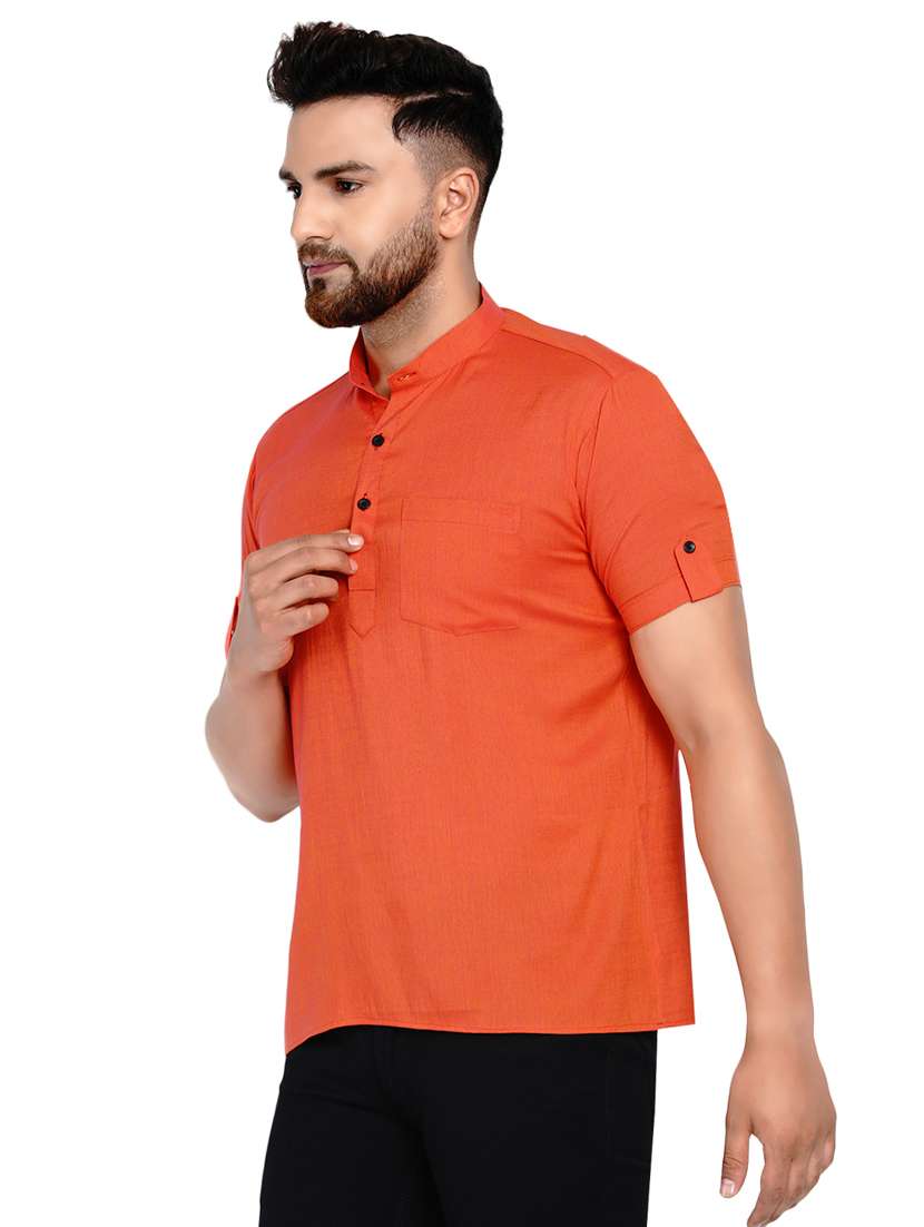 orange solid short kurtas - 17332947 - Standard Image - 1