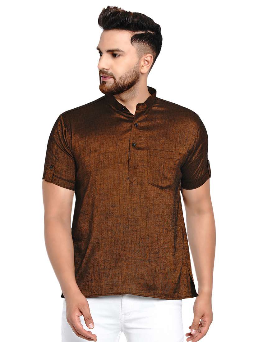 brown solid short kurta