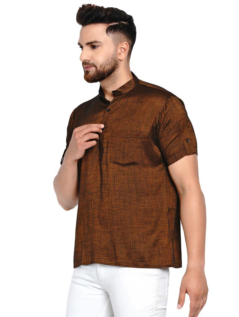 brown solid short kurta - 17332950 - Standard Image - 1