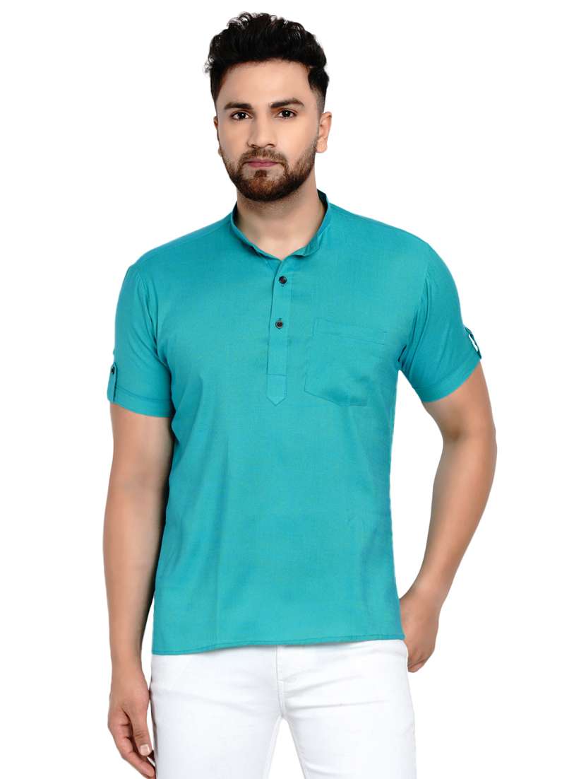 green solid short kurta