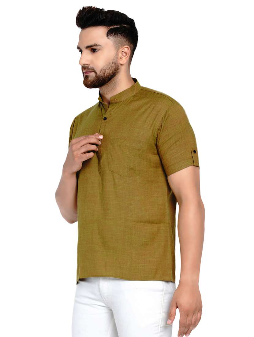 olive green solid short kurta - 17332952 -  Standard Image - 1