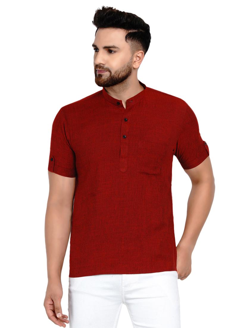 maroon solid short kurta