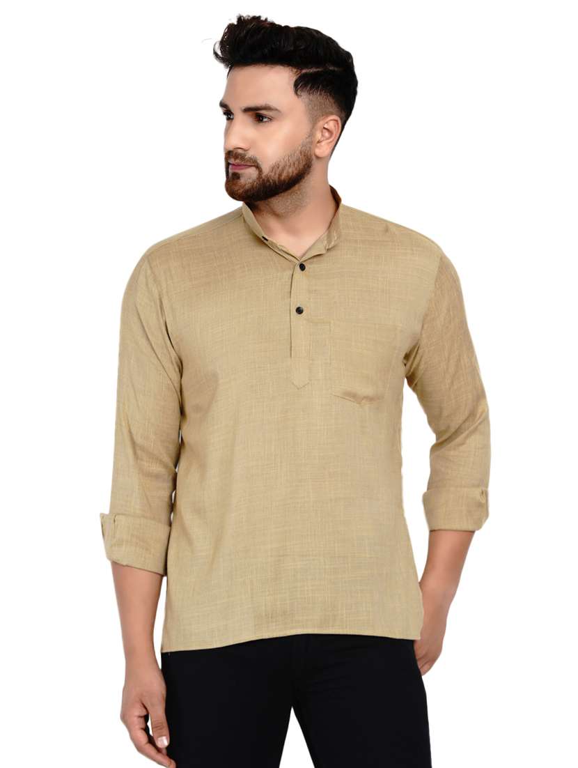 beige solid short kurta