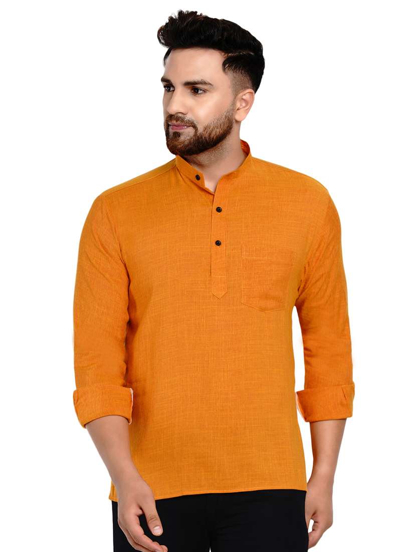 orange solid short kurta