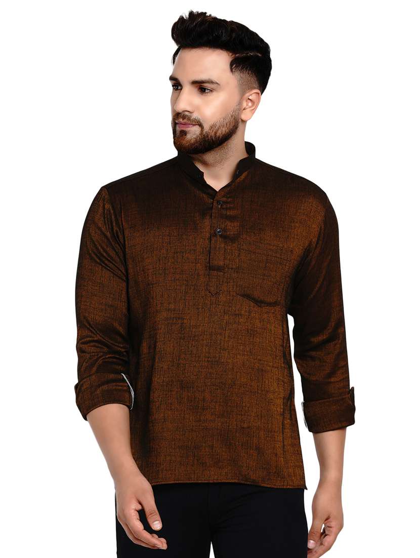 brown solid short kurta