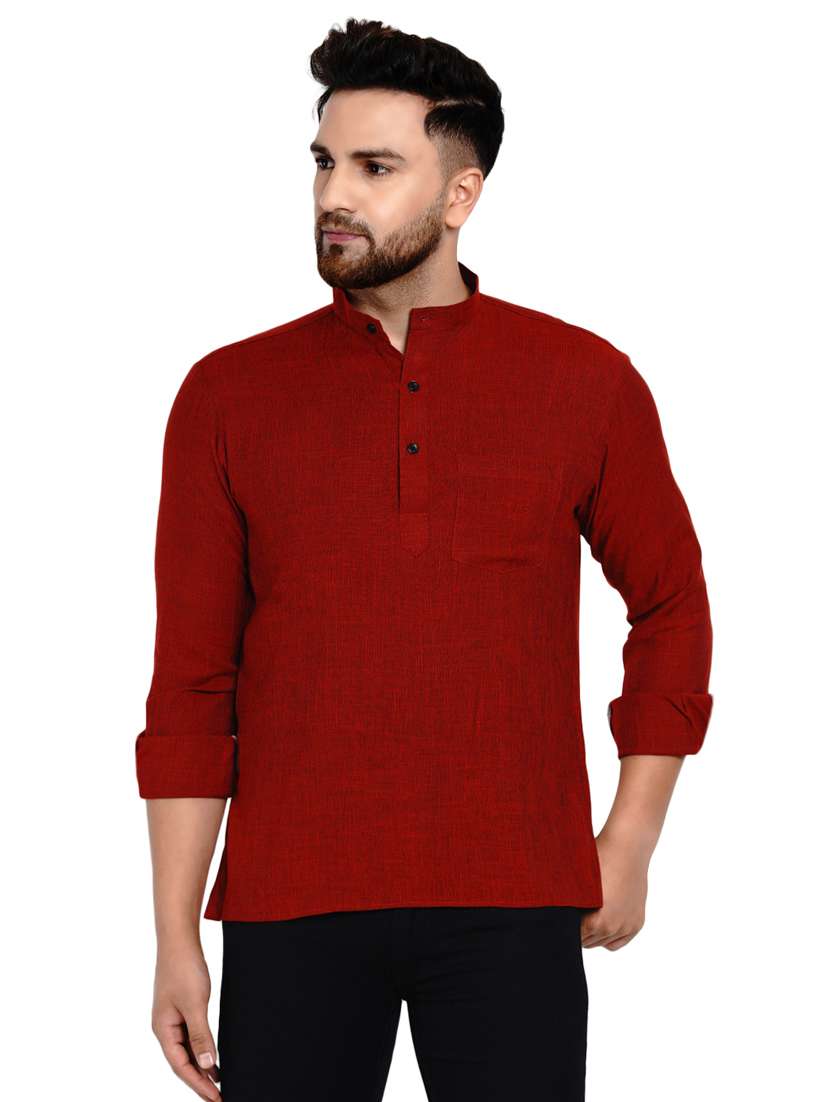 maroon solid short kurta