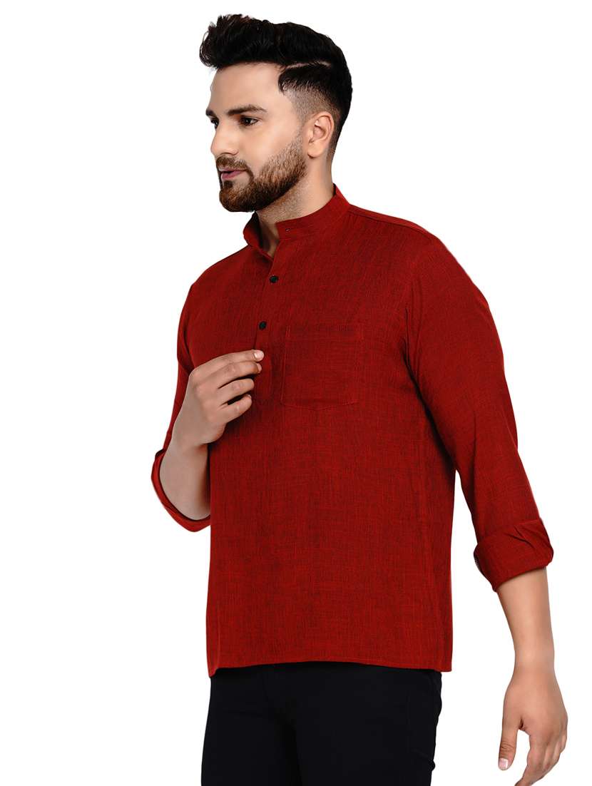 maroon solid short kurta - 17332961 -  Standard Image - 1