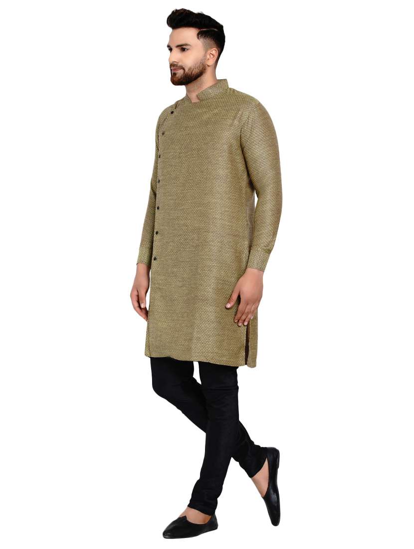 olive green checkered long kurta - 17332963 -  Standard Image - 1