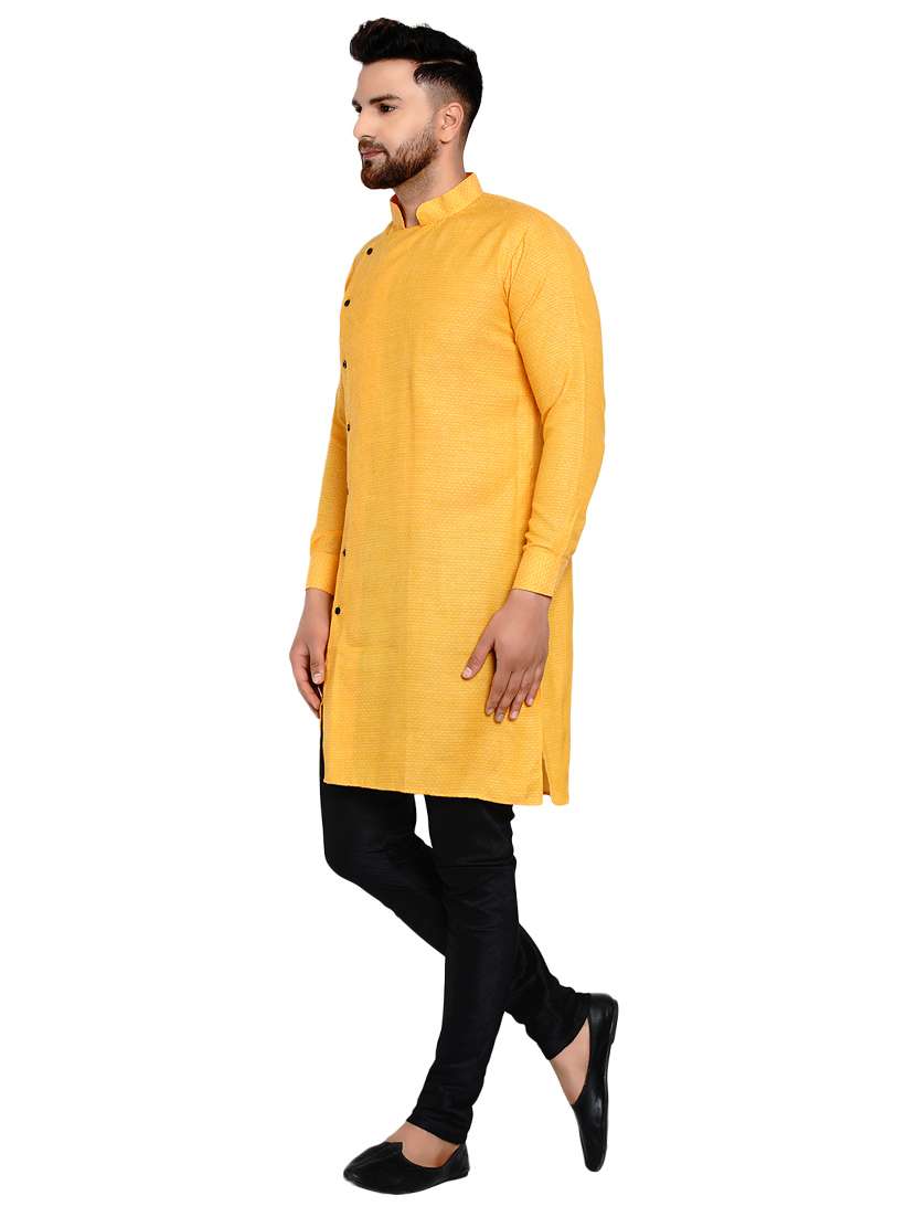 yellow solid long kurta - 17332966 -  Standard Image - 1