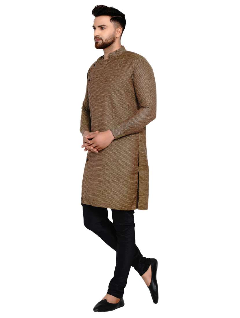 olive green self design long kurta - 17332967 -  Standard Image - 1
