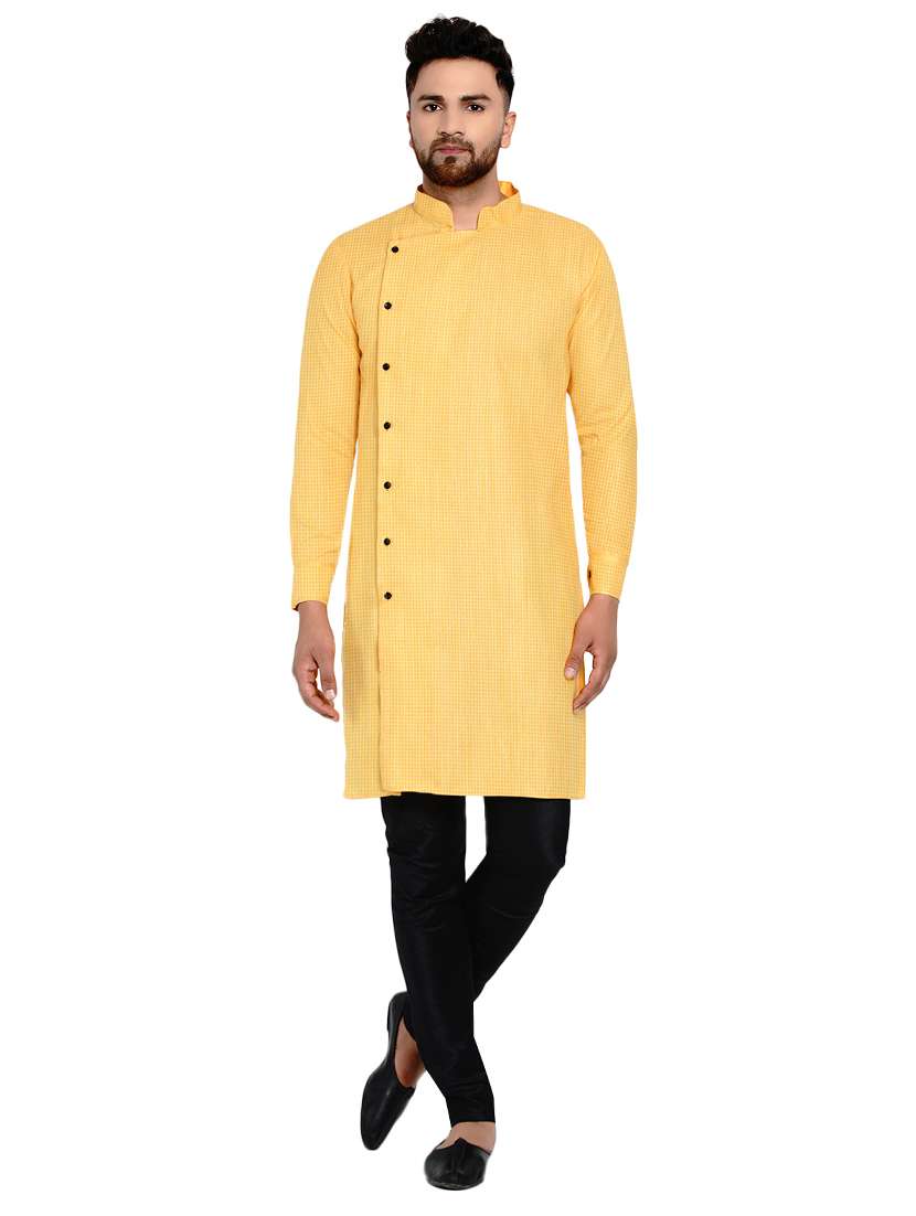 yellow self design long kurta