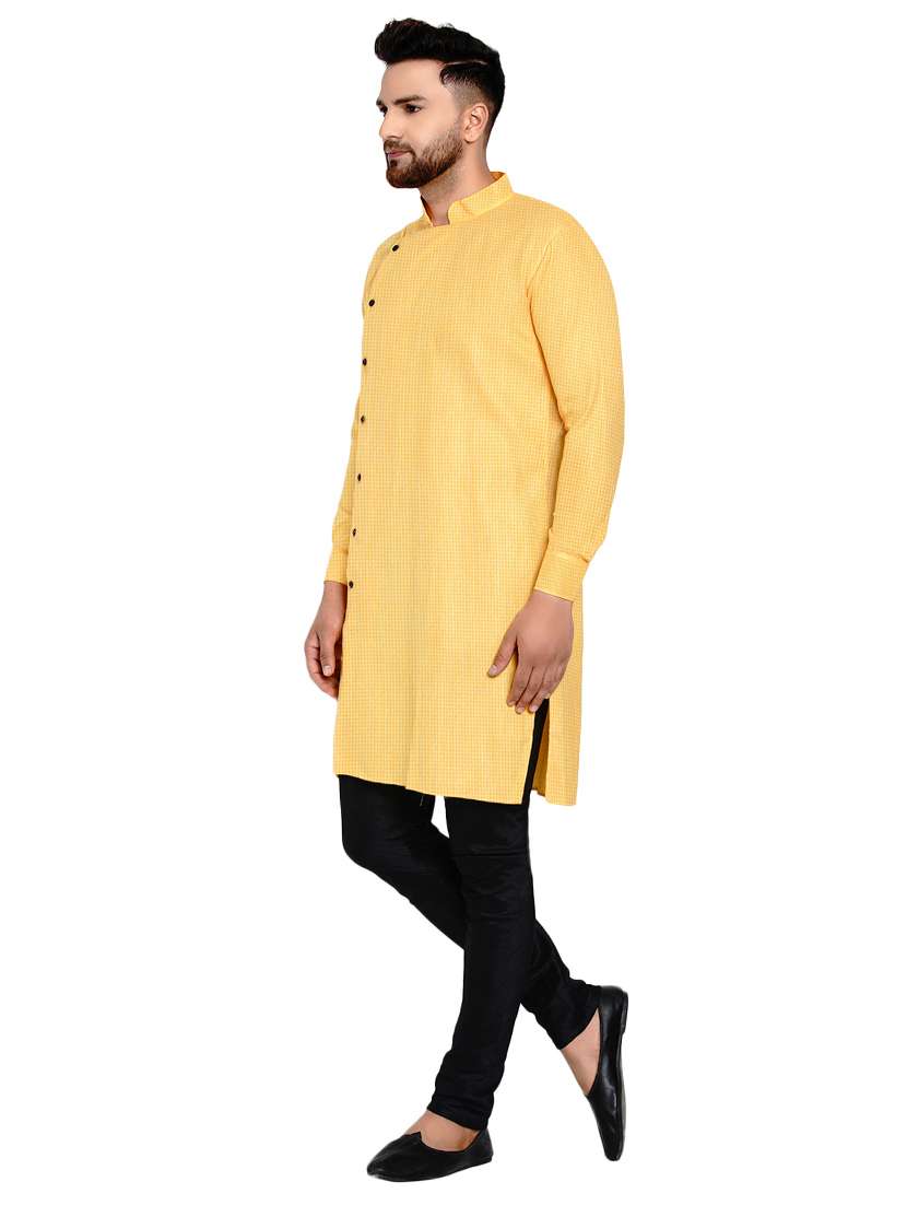 yellow self design long kurta - 17332971 -  Standard Image - 1