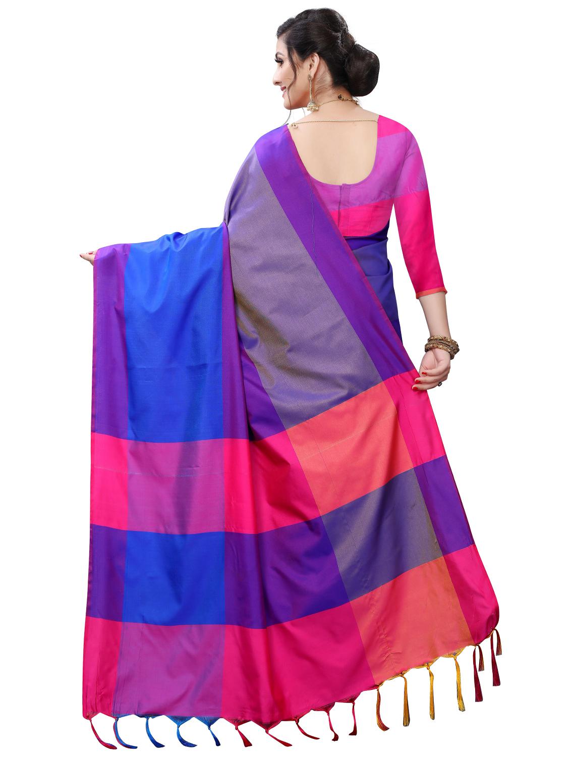 color block woven saree with blouse - 17333058 - Standard Image - 1