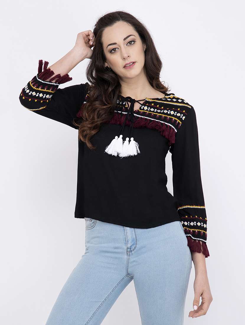 women's straight tie-up neck top