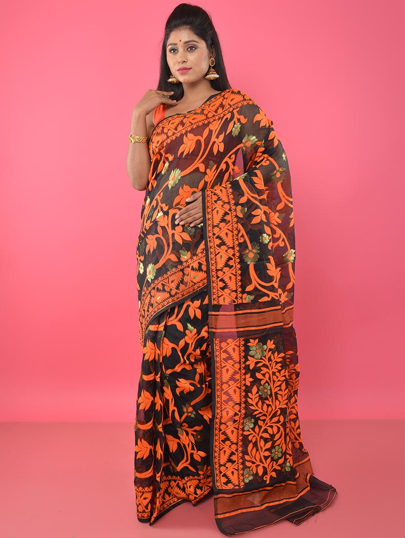 women's self design black colored saree