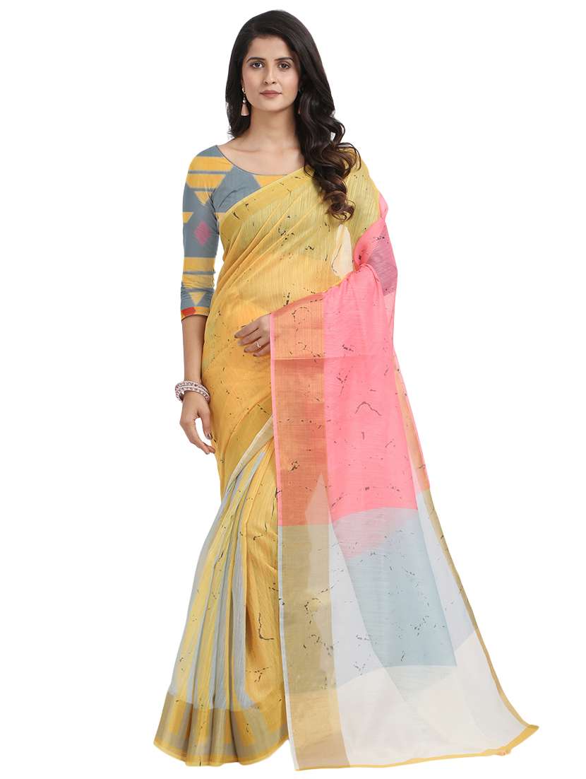 color block chanderi saree with blouse