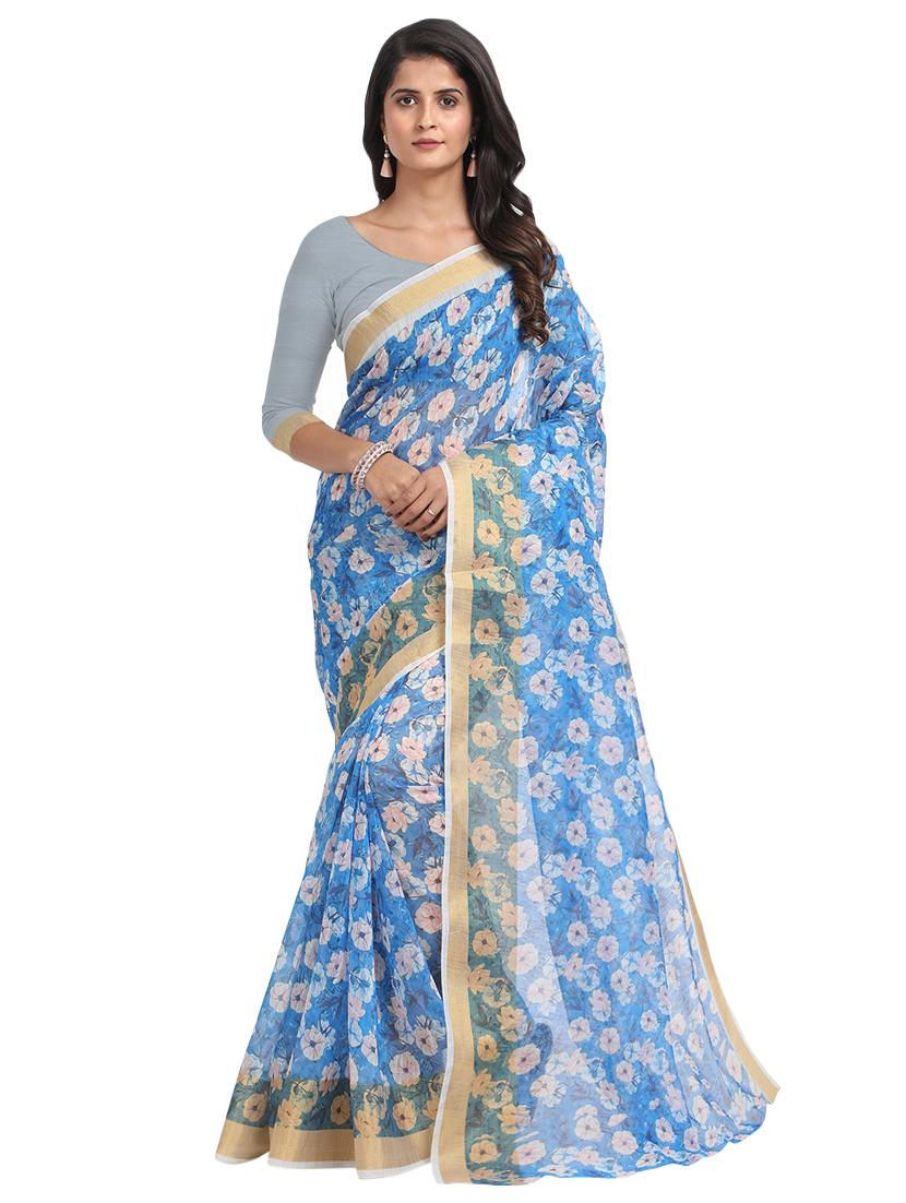 floral print chanderi saree with blouse