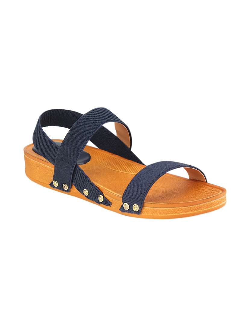 blue leatherette slip on sandals