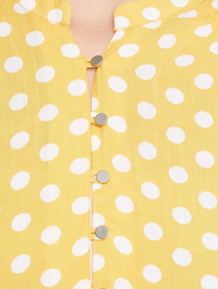 women yellow printed mandarin neck top - 17334049 -  Standard Image - 4