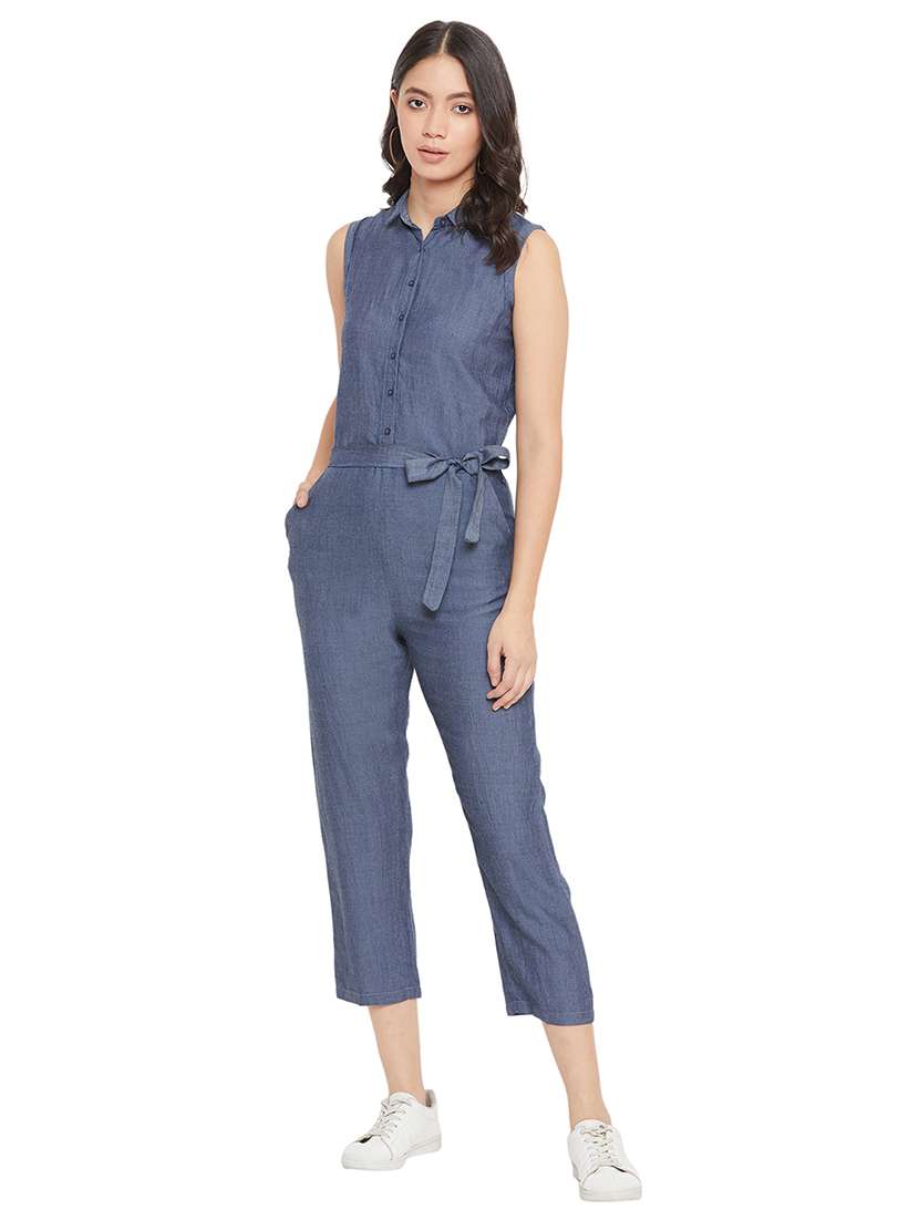 tie front solid jumpsuit 