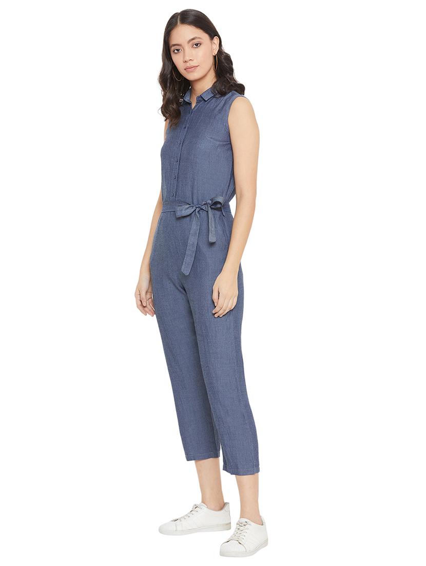 tie front solid jumpsuit - 17334105 - Standard Image - 1