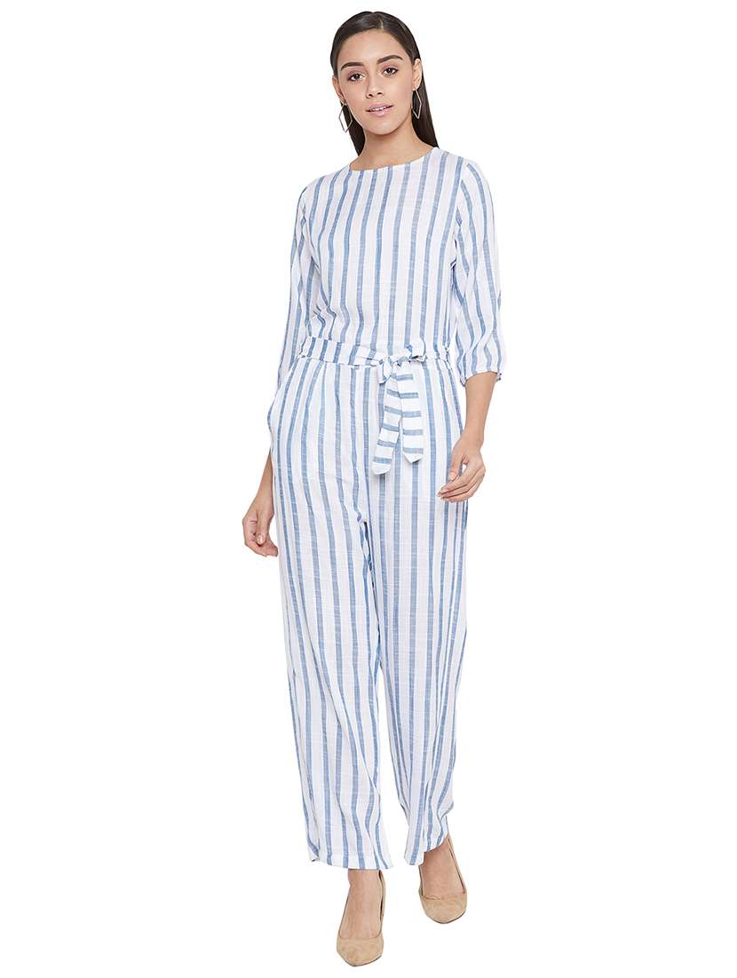 tie front striped jumpsuit 