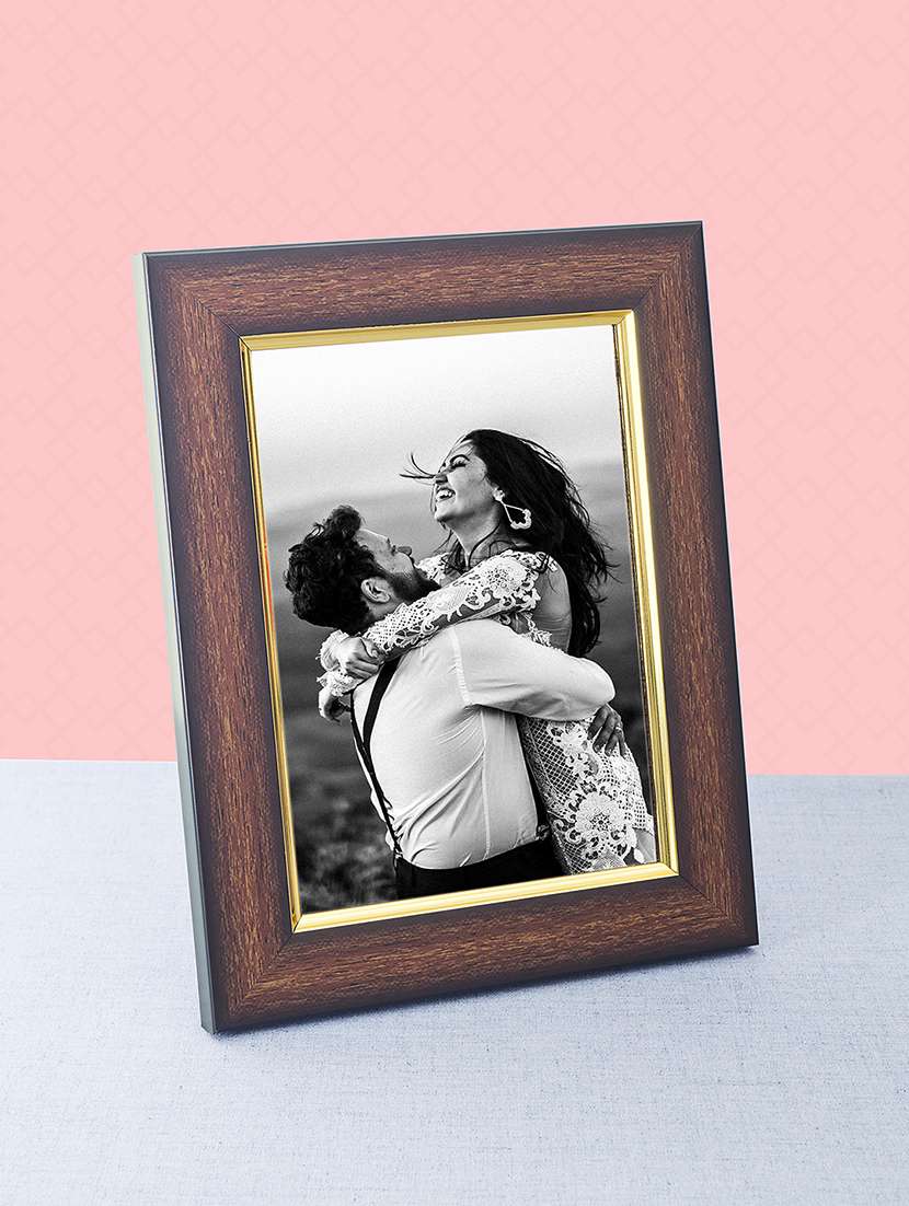 wooden brown golden border table photo frame