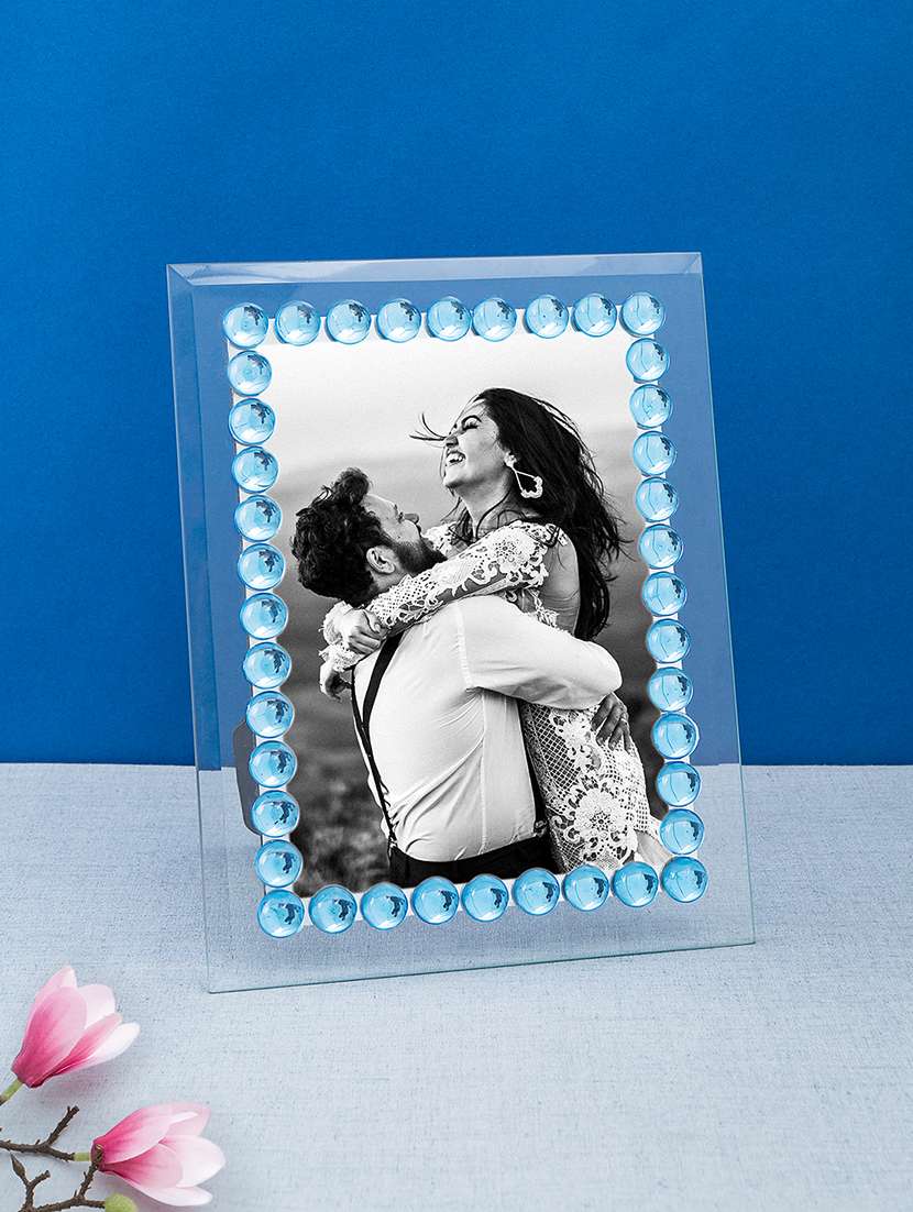 transparent blue stone table photo frame