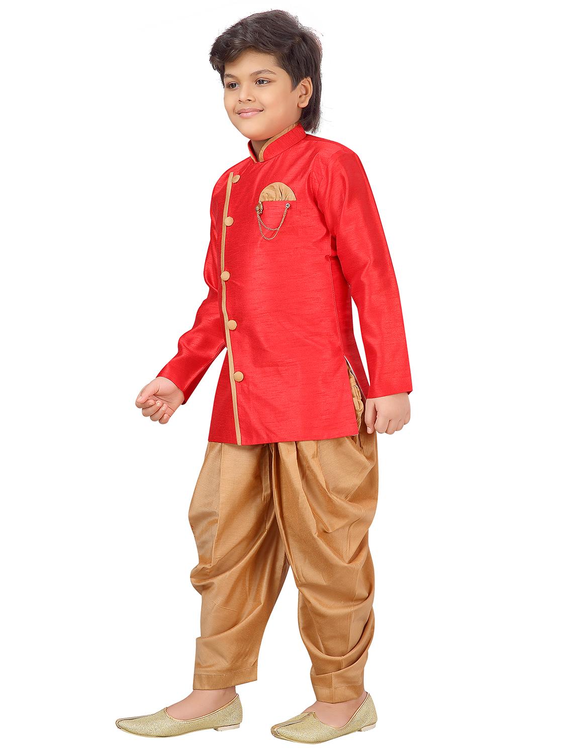 red silk kurta set - 17336188 - Standard Image - 1