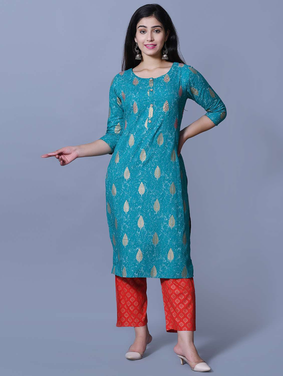 turquoise rayon kurta pant  set
