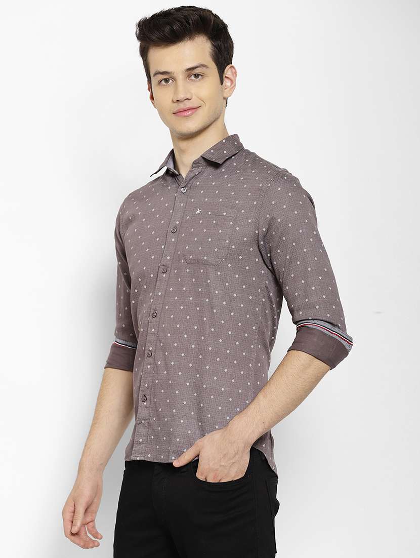 mens micro print casual shirt - 17336941 - Standard Image - 1