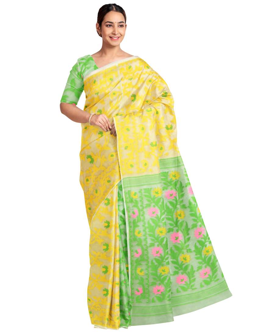 women's self design yellow colored saree