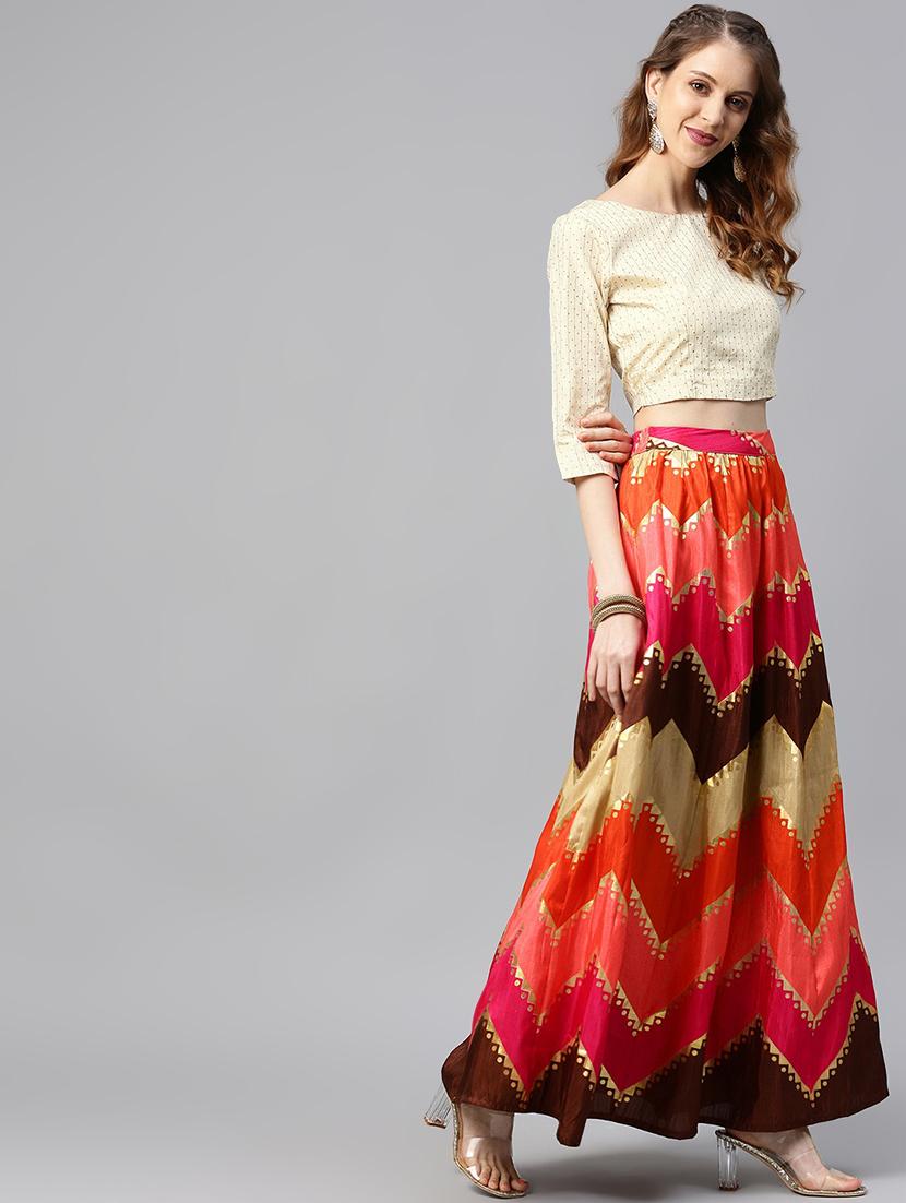foil print flared lehenga - 17336990 - Zoom Image - 0
