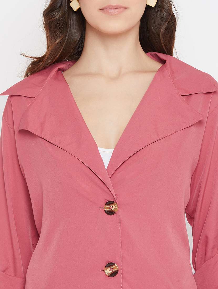 pink lapel neck solid trench coat - 17337075 - Standard Image - 4