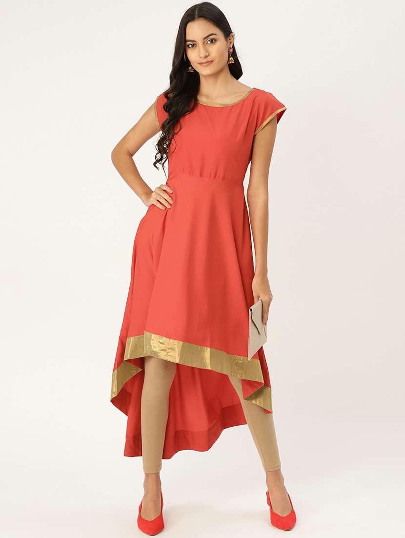 plain border high-low kurta 
