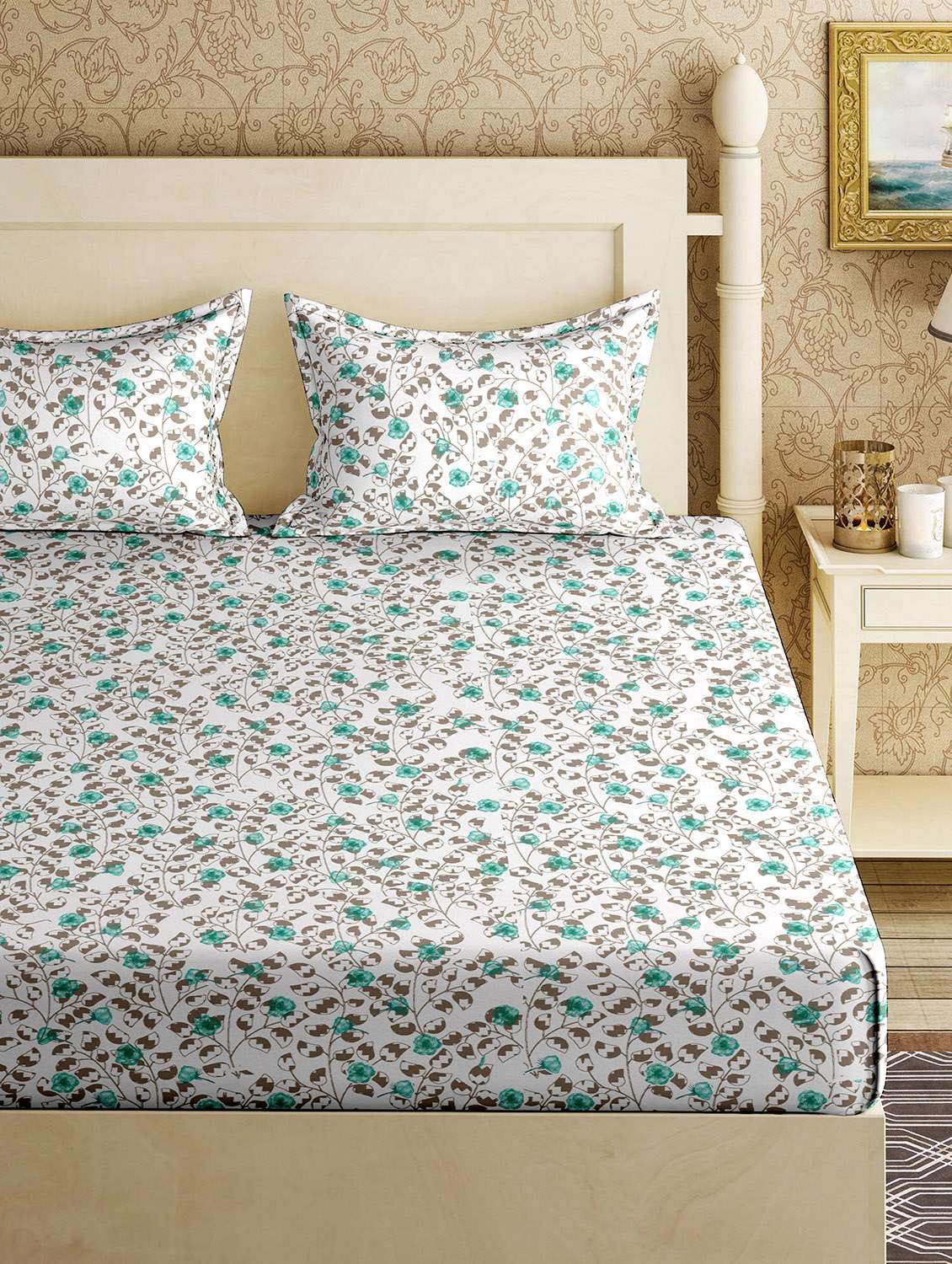 cotton double bedsheet with 2 pillow covers - 17340444 -  Standard Image - 1