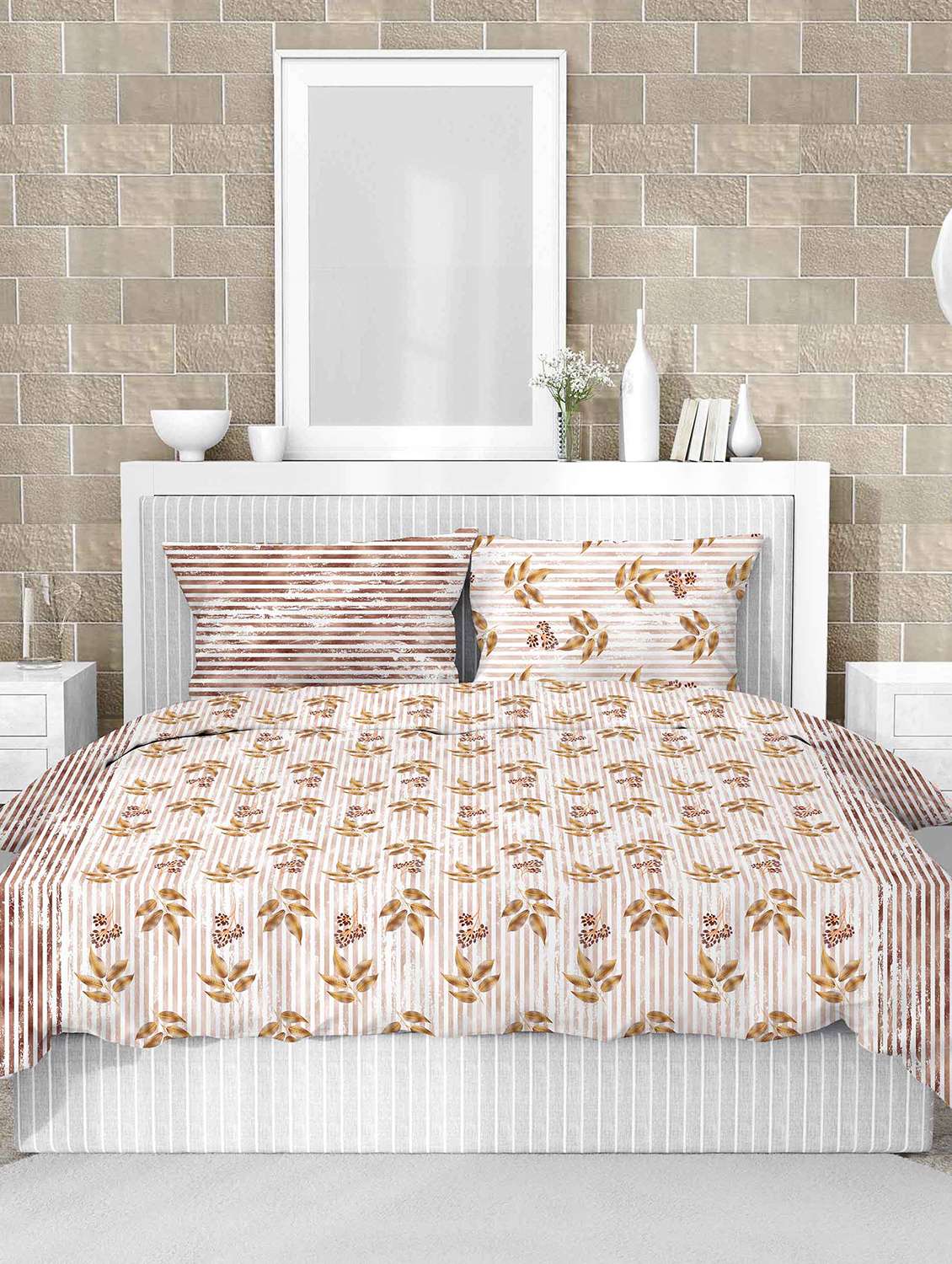 cotton king size double bedsheet with 2 pillow cover - 17340549 -  Standard Image - 1