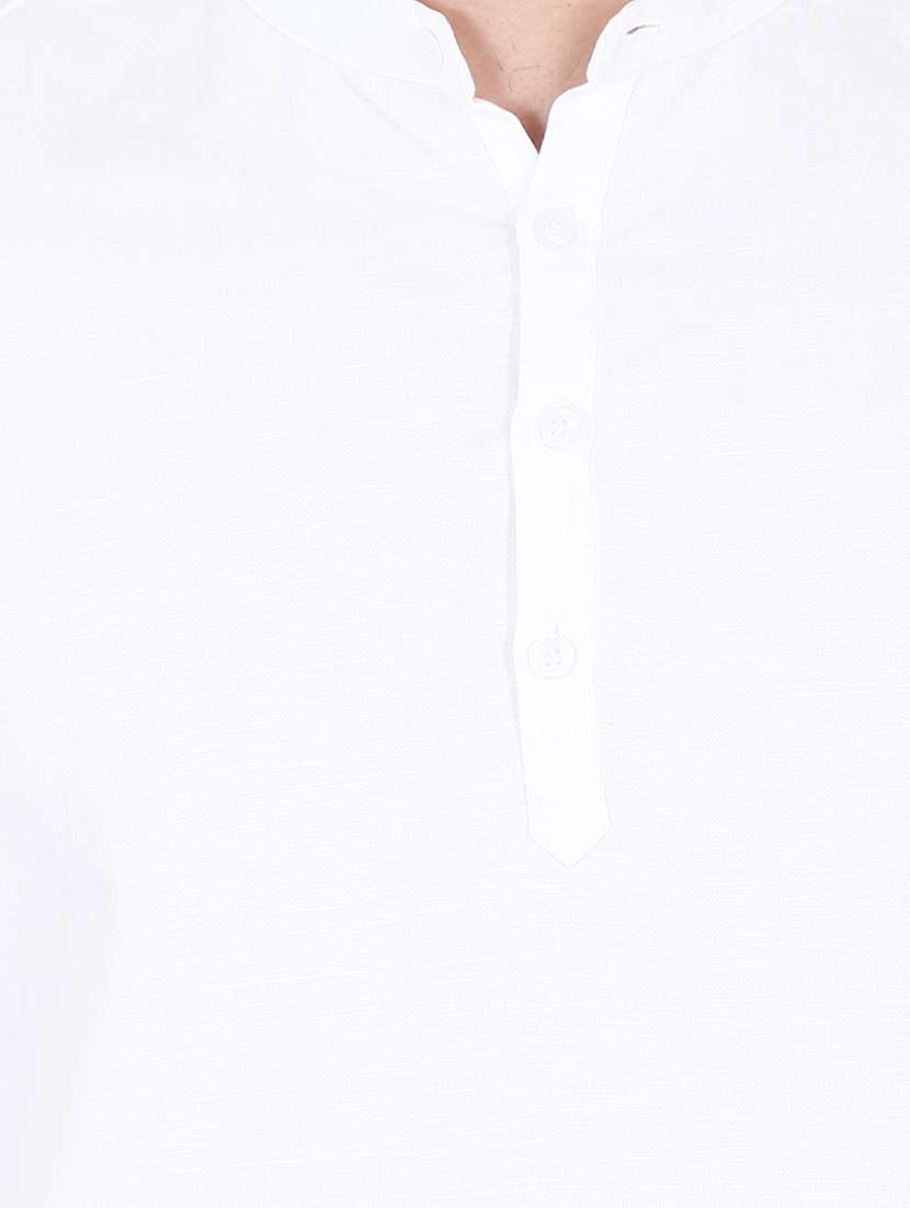 white linen solid medium length kurta - 17340649 -  Standard Image - 4