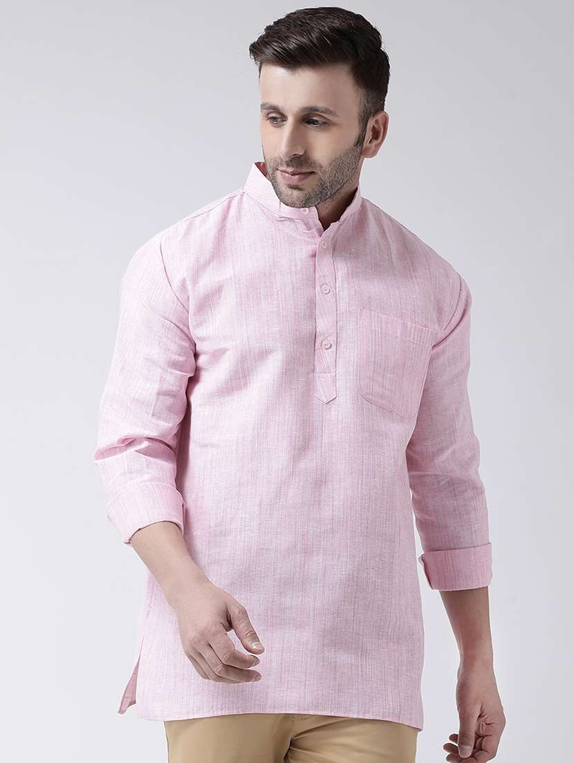 pink self design short kurta