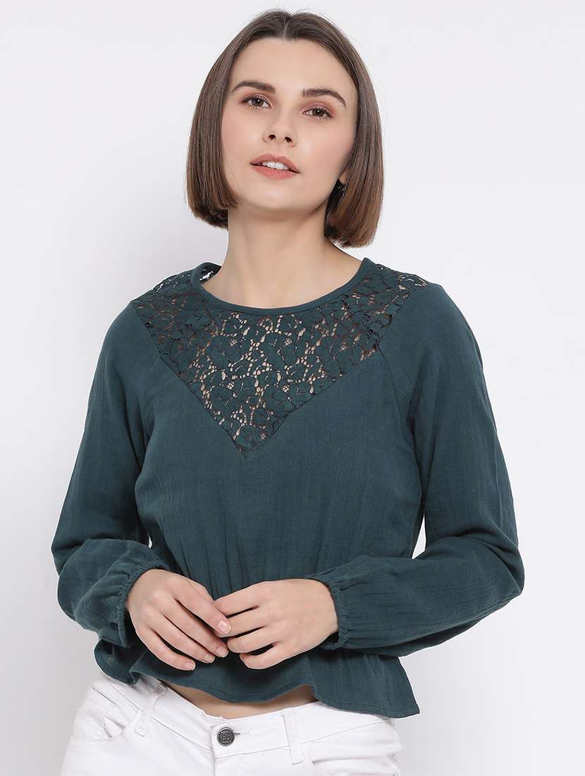 lace panel peplum top