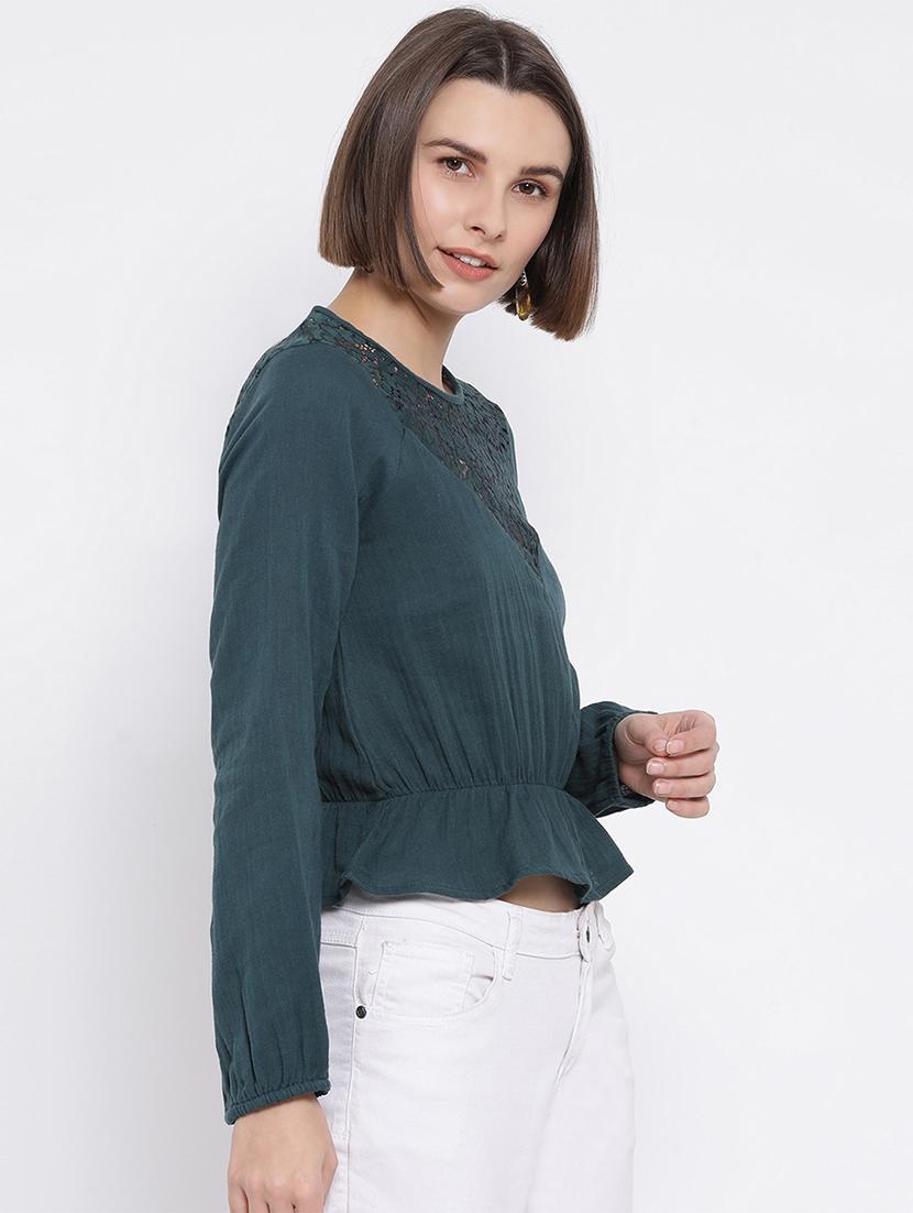 lace panel peplum top - 17341795 - Standard Image - 1