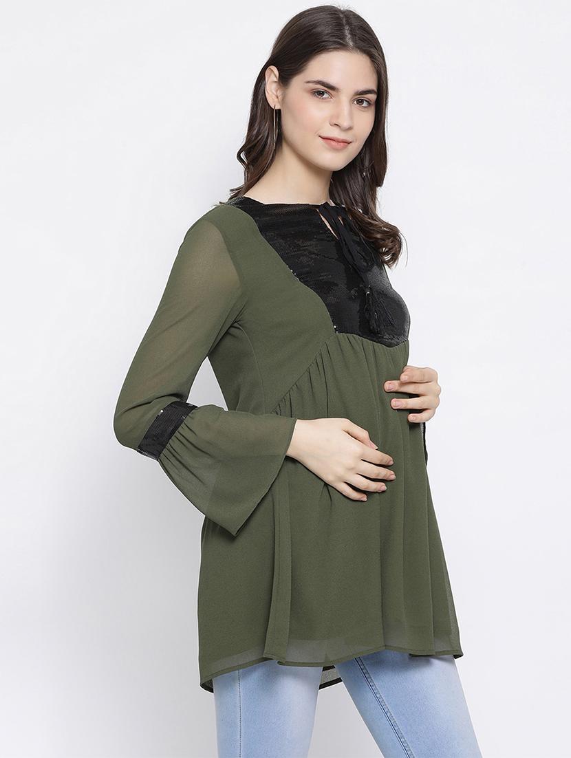 contrast panel bell sleeved top  - 17341805 -  Standard Image - 1