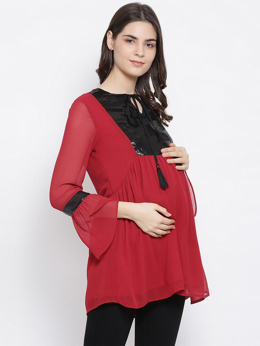 contrast panel bell sleeved top  - 17341806 -  Standard Image - 1