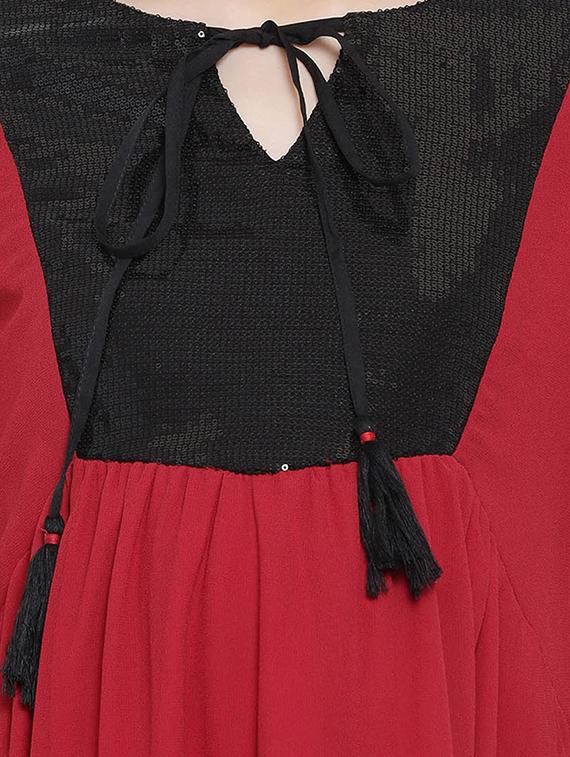 contrast panel bell sleeved top - 17341806 - Standard Image - 4