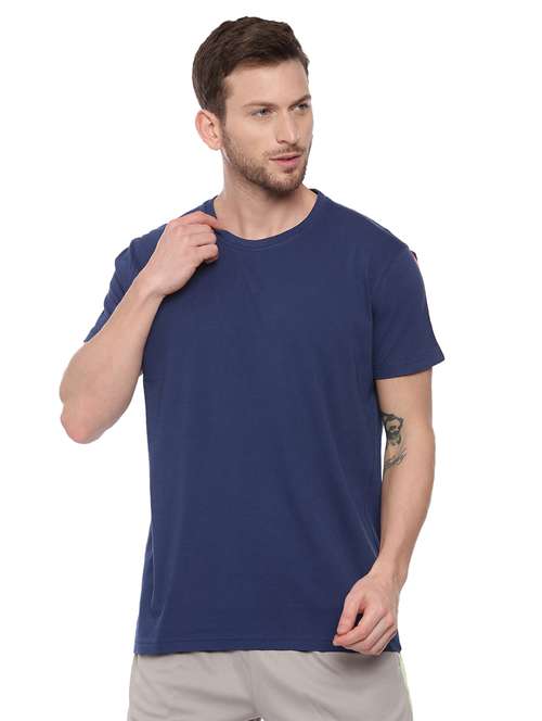 navy blue solid taped t-shirt - 17342244 -  Standard Image - 0