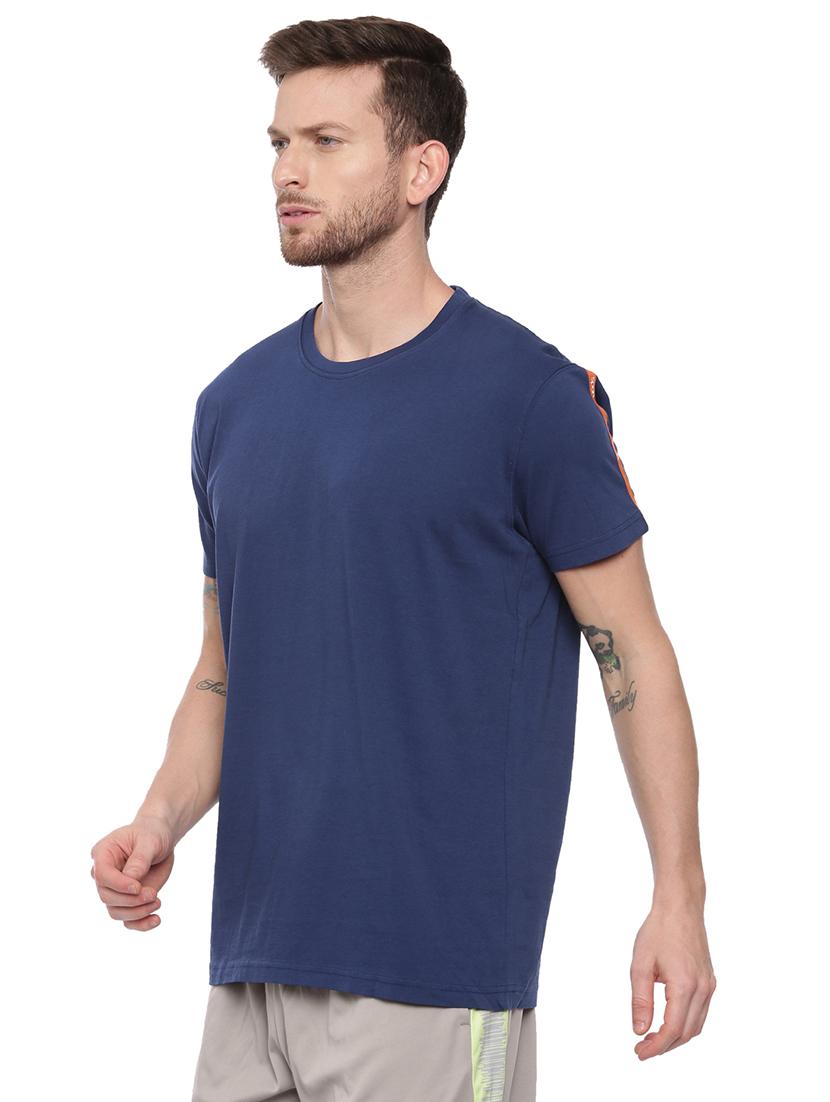 navy blue solid taped t-shirt - 17342244 - Standard Image - 1