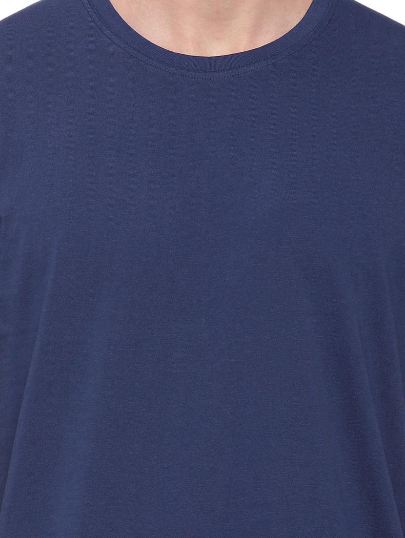 navy blue solid taped t-shirt - 17342244 - Standard Image - 4