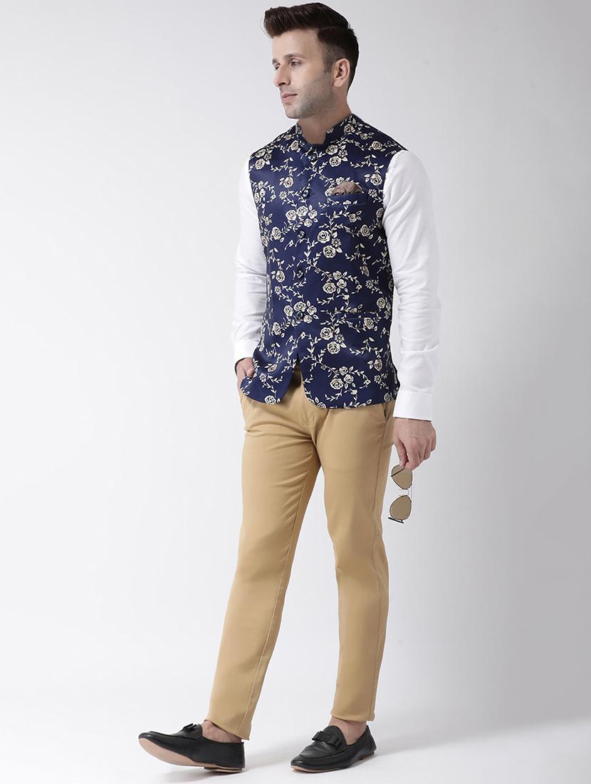 navy blue floral print nehru jacket - 17343620 - Standard Image - 4